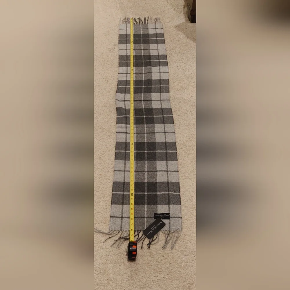 New!Gray Men's Plaid Handcrafted Soft LambWool Scarf Made In Italy Y2K Cottageco